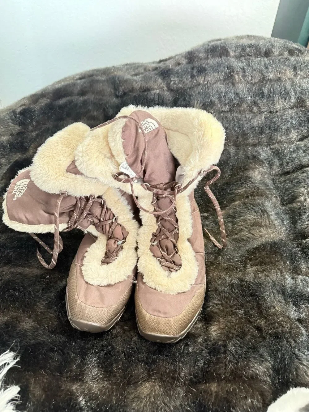 The North Face Goose Down Winter Boots Size 10 Womens Brown Faux Fur